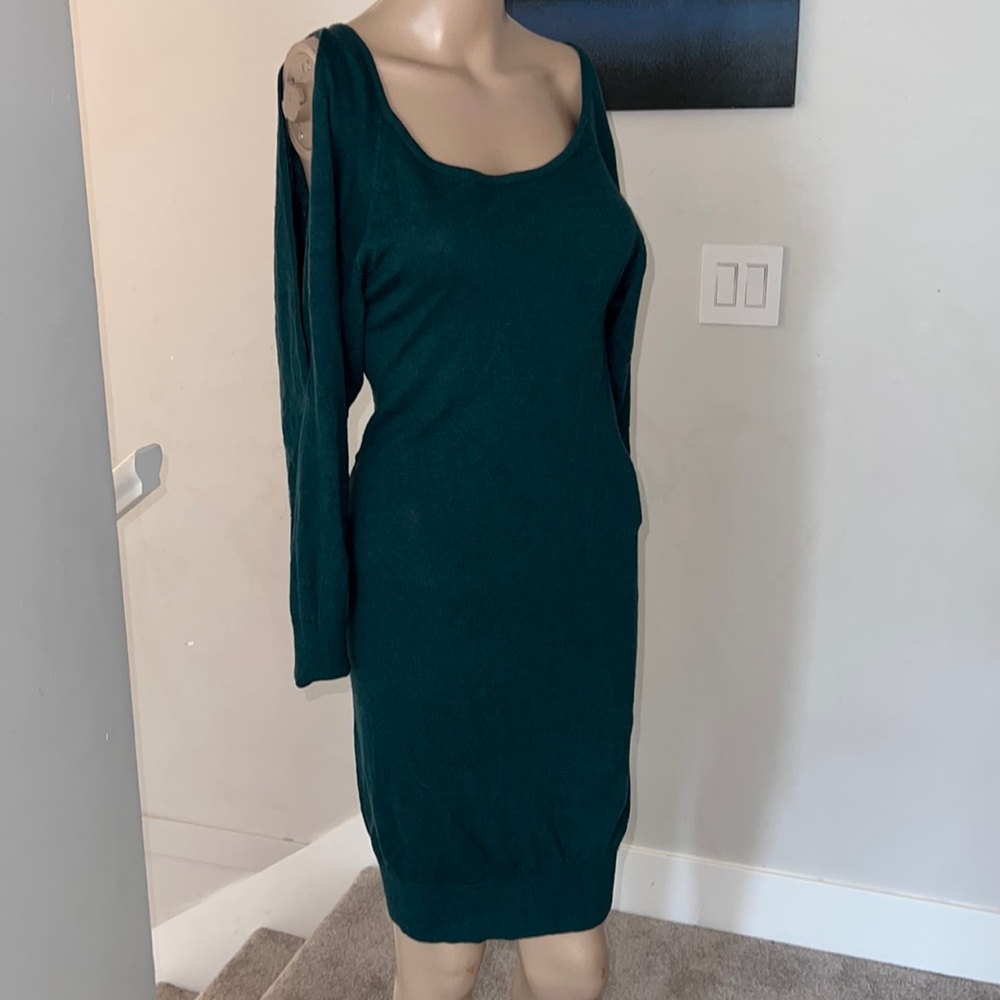 Womens Dress L Dark Emerald Green Long Cold Shoulder Sleeve size